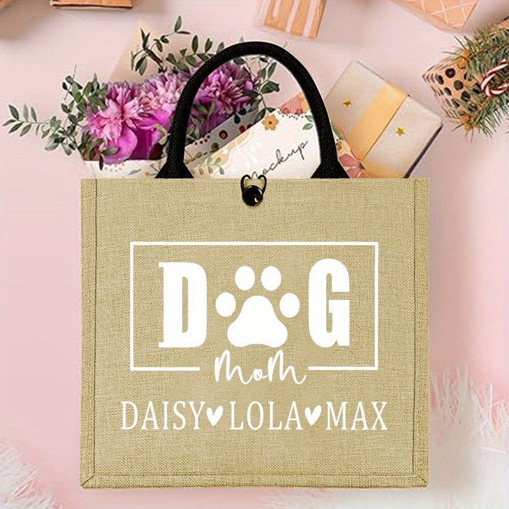 Personalized Dog Mom Tote Bag Jute Pet Lover Gift with Durable Shoulder Strap