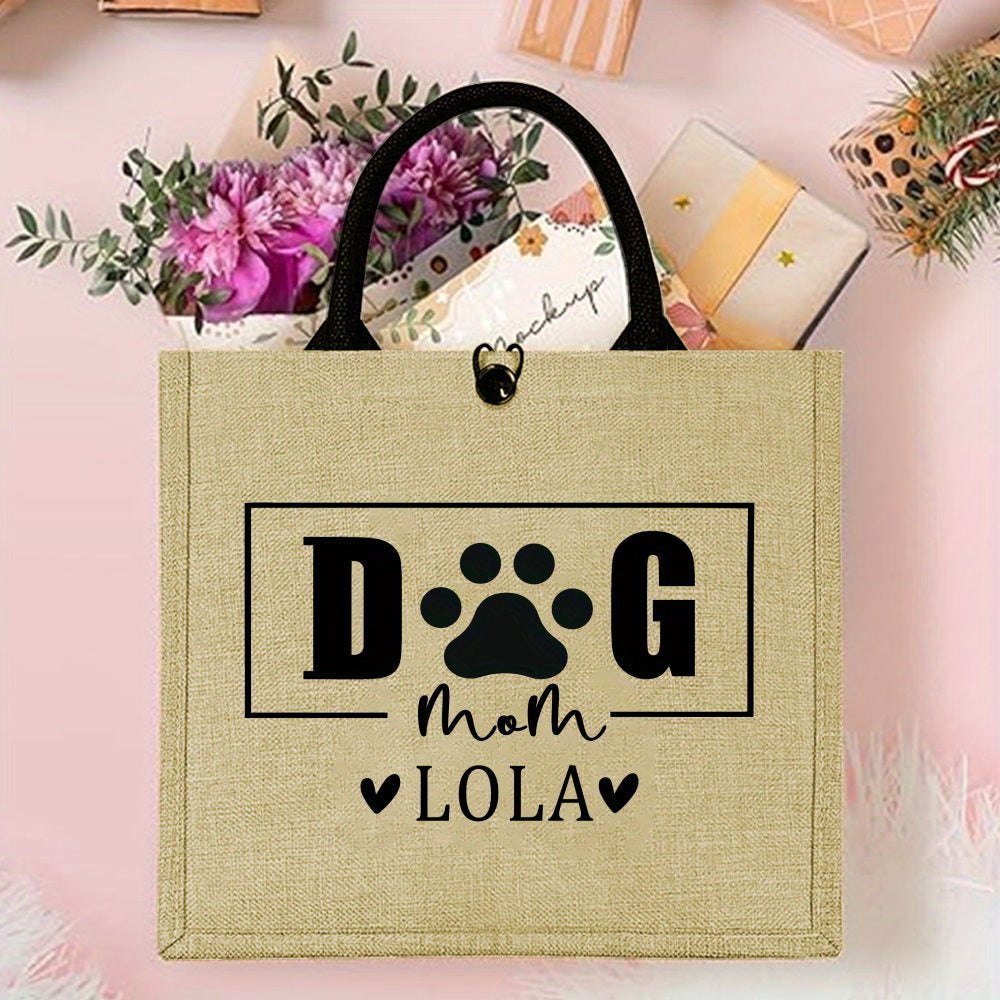 Personalized Dog Mom Tote Bag Jute Pet Lover Gift with Durable Shoulder Strap