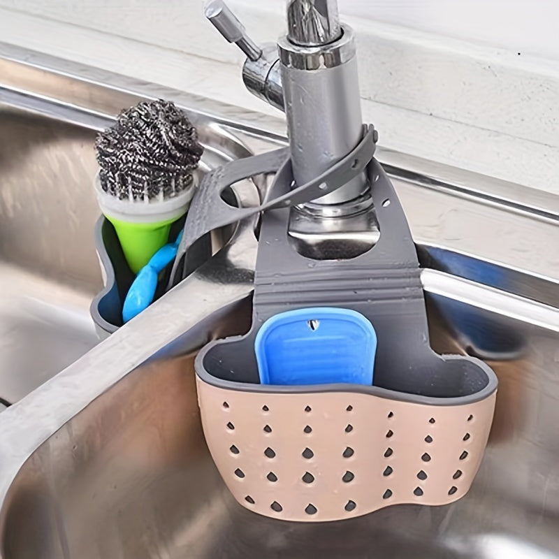 Adjustable Hanging Drain Basket for Kitchen Sink Organization with Soap and Dishcloth Holder