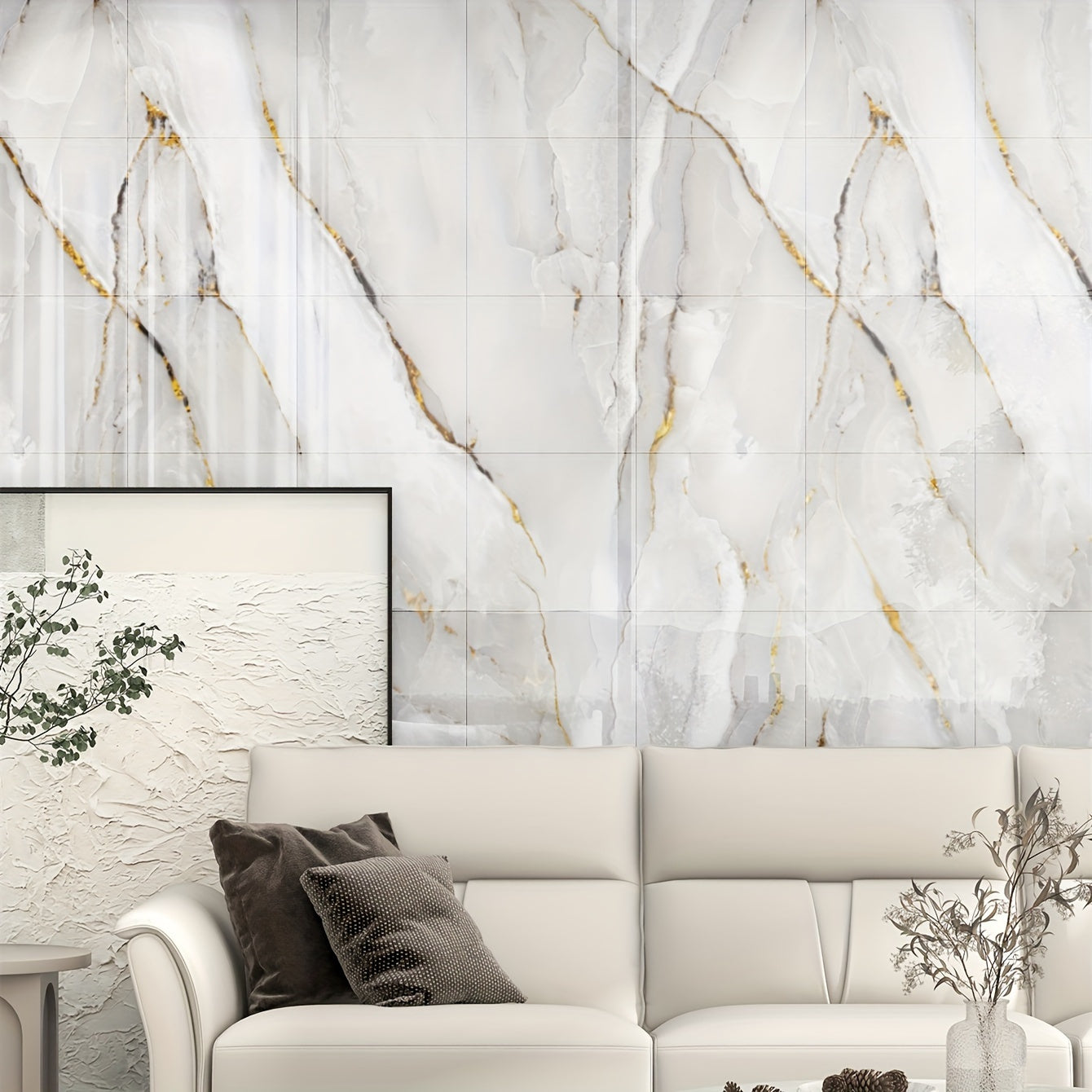 Marble Effect Self-Adhesive Wall Tiles Vinyl Waterproof Easy to Clean for Bathroom Kitchen Living Room Bedroom Pack of 10 20 or 50