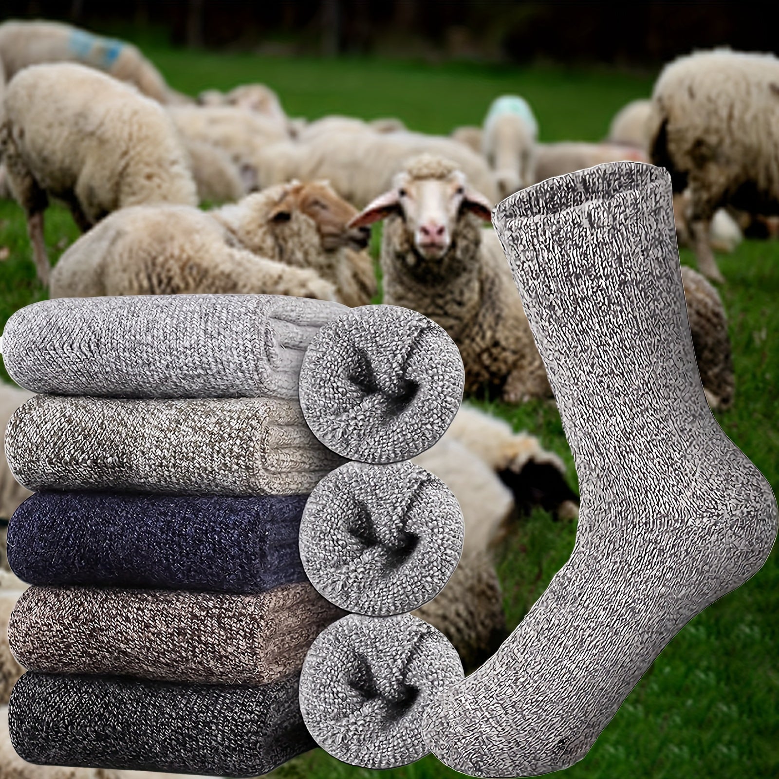 Men's Winter Socks 5 Pairs Thick Hiking Casual Warm Comfortable