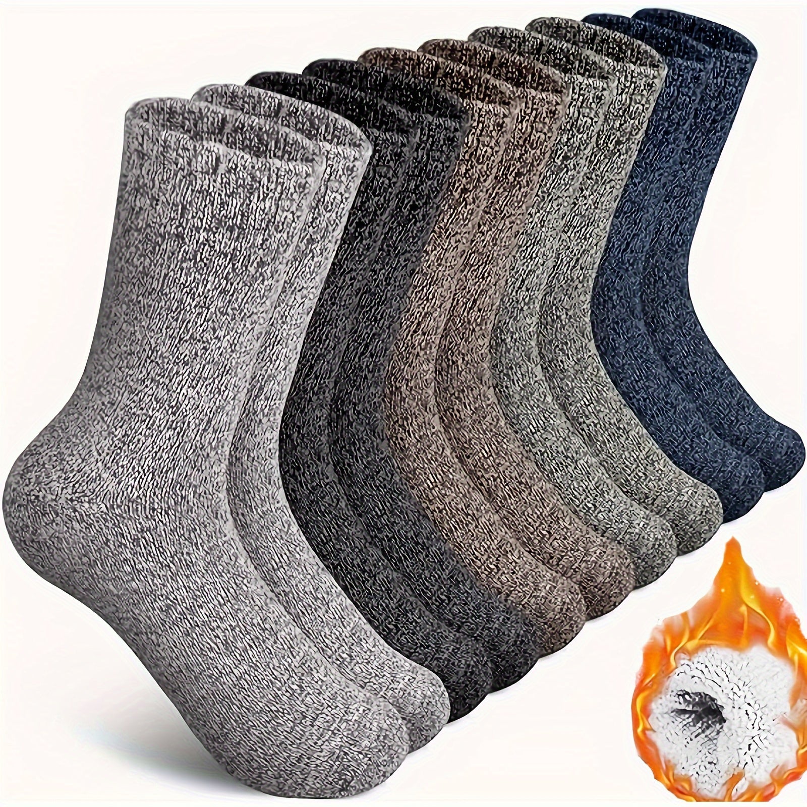 Men's Winter Socks 5 Pairs Thick Hiking Casual Warm Comfortable