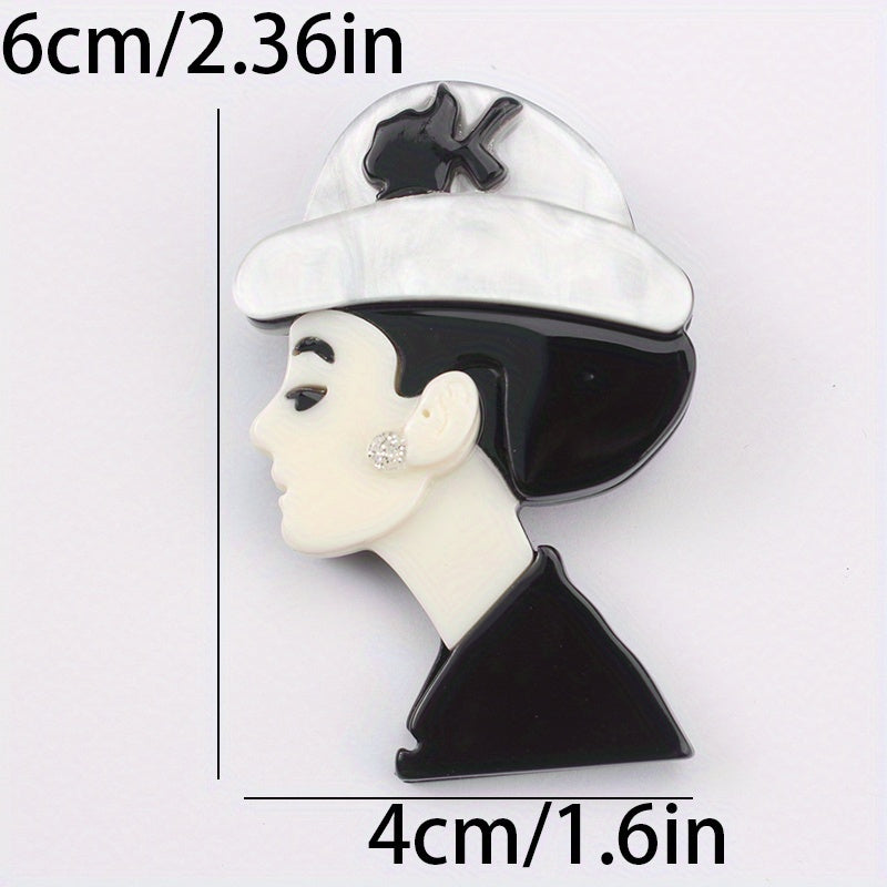 Chic notekis akril brosh, vintage uslubida, kostyumlar va liboslar uchun zamonaviy aksessuar pin, bosh detali bilan murakkab ayol silueti, mukammal zargarlik sovg'asi