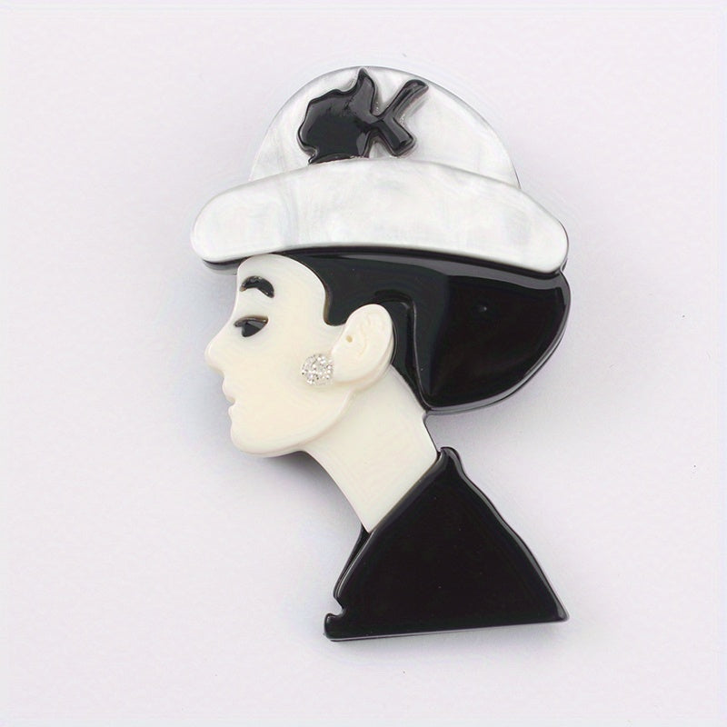 Chic notekis akril brosh, vintage uslubida, kostyumlar va liboslar uchun zamonaviy aksessuar pin, bosh detali bilan murakkab ayol silueti, mukammal zargarlik sovg'asi