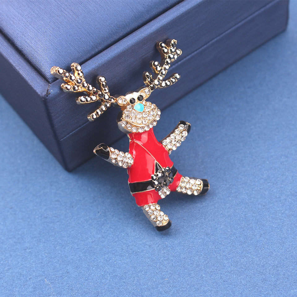 Christmas Reindeer Brooch Pin Enamel Cartoon Animal Lapel Rhinestone Gift Accessory