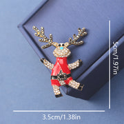 Christmas Reindeer Brooch Pin Enamel Cartoon Animal Lapel Rhinestone Gift Accessory