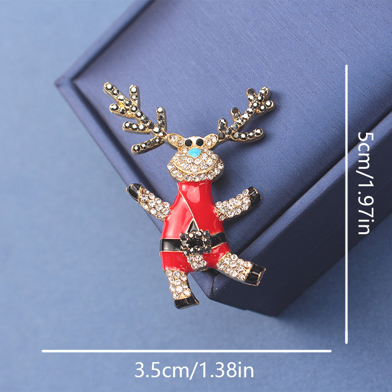 Christmas Reindeer Brooch Pin Enamel Cartoon Animal Lapel Rhinestone Gift Accessory