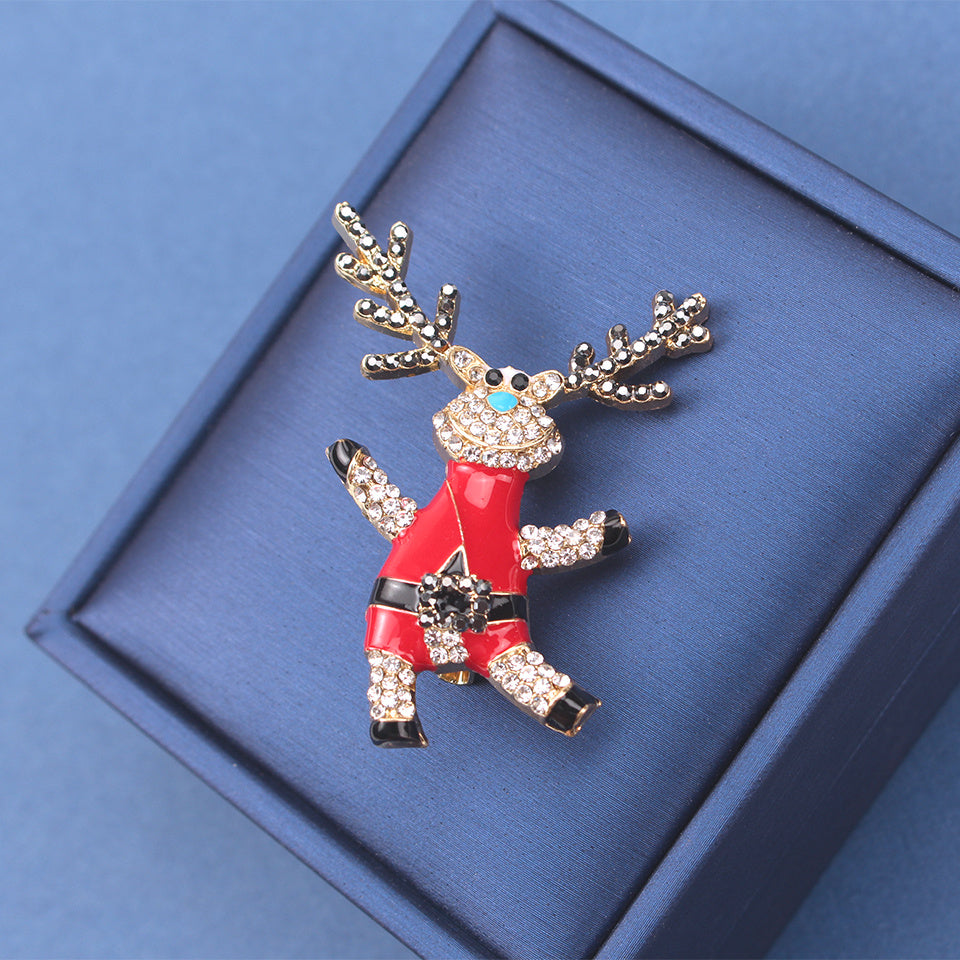 Christmas Reindeer Brooch Pin Enamel Cartoon Animal Lapel Rhinestone Gift Accessory