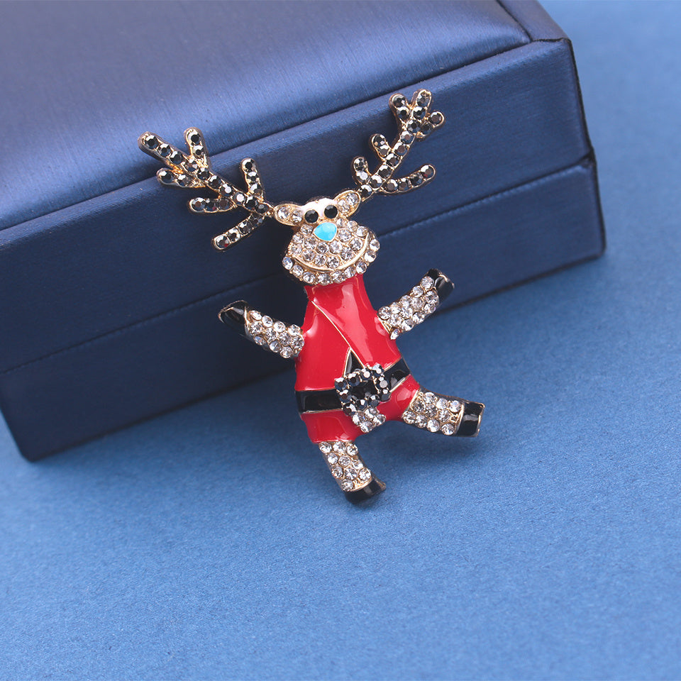 Christmas Reindeer Brooch Pin Enamel Cartoon Animal Lapel Rhinestone Gift Accessory