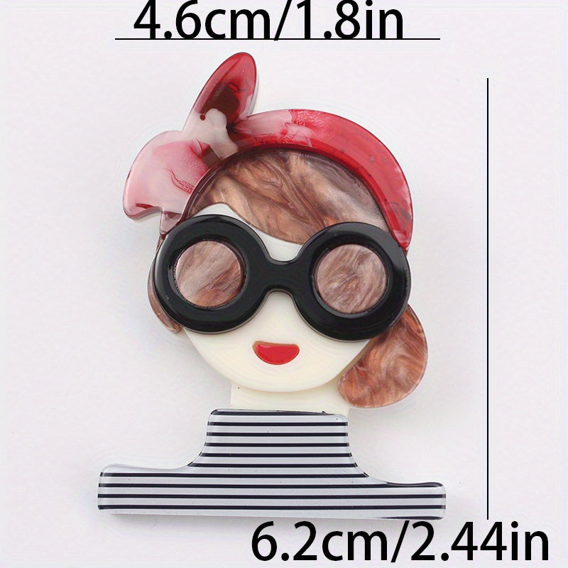 Ushbu Vintage Akril Multfilm Ko'zoynak Qiz Brosh Pin bilan retro uslubni oling! Ushbu ijodiy moda aksessuari notekis shaklga va noyob shaxsiyatga ega bo'lib, kiyimlaringiz va sumkalaringizga rang-baranglik qo'shish uchun mukammal belgi hisoblanadi.