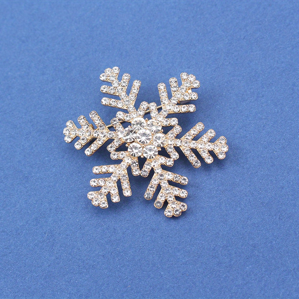 Snowflake Brooch with Rhinestones Star-Shaped Winter Accessory