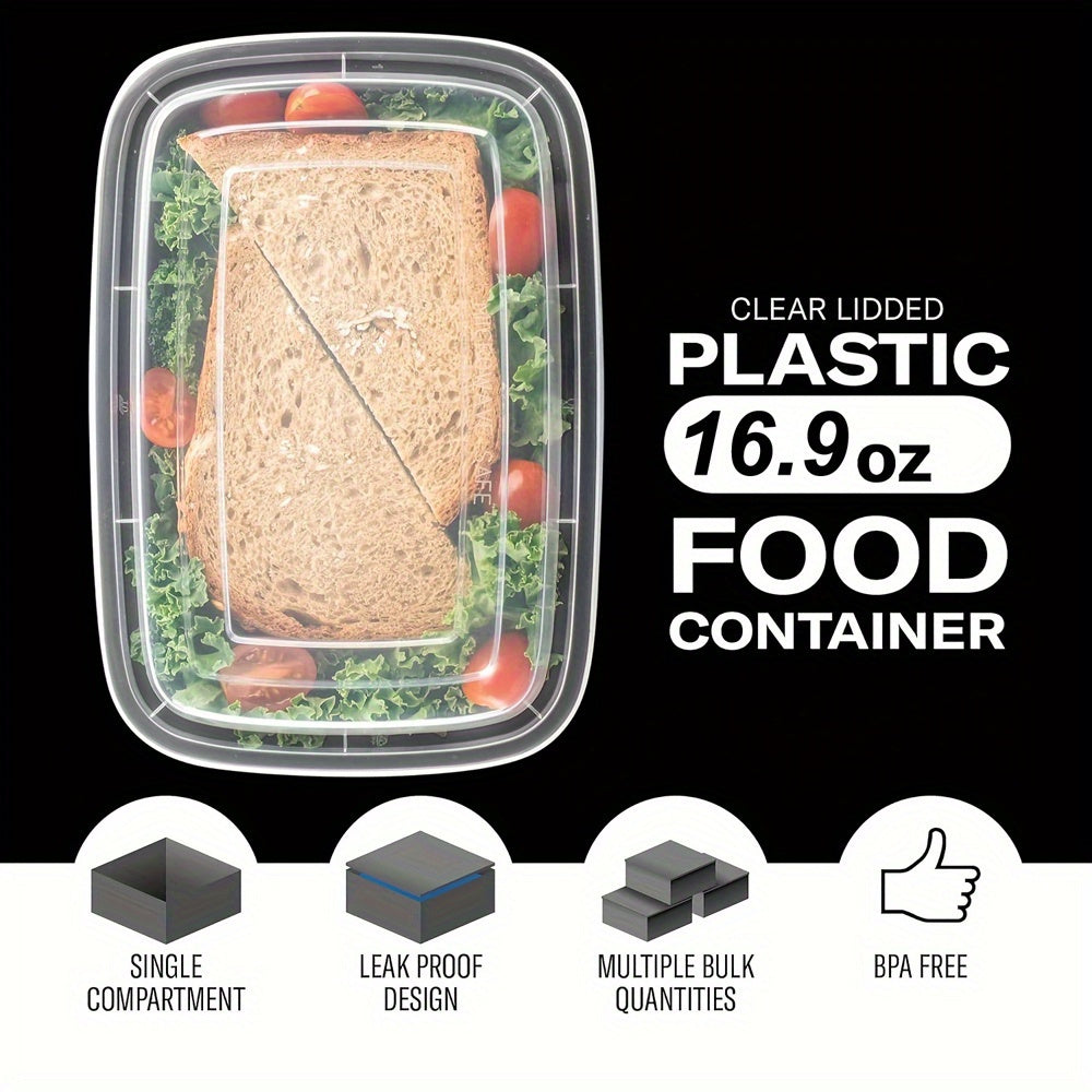 Pack of 10 Meal Prep Containers 16.9 oz BPA-Free Reusable Microwave Safe