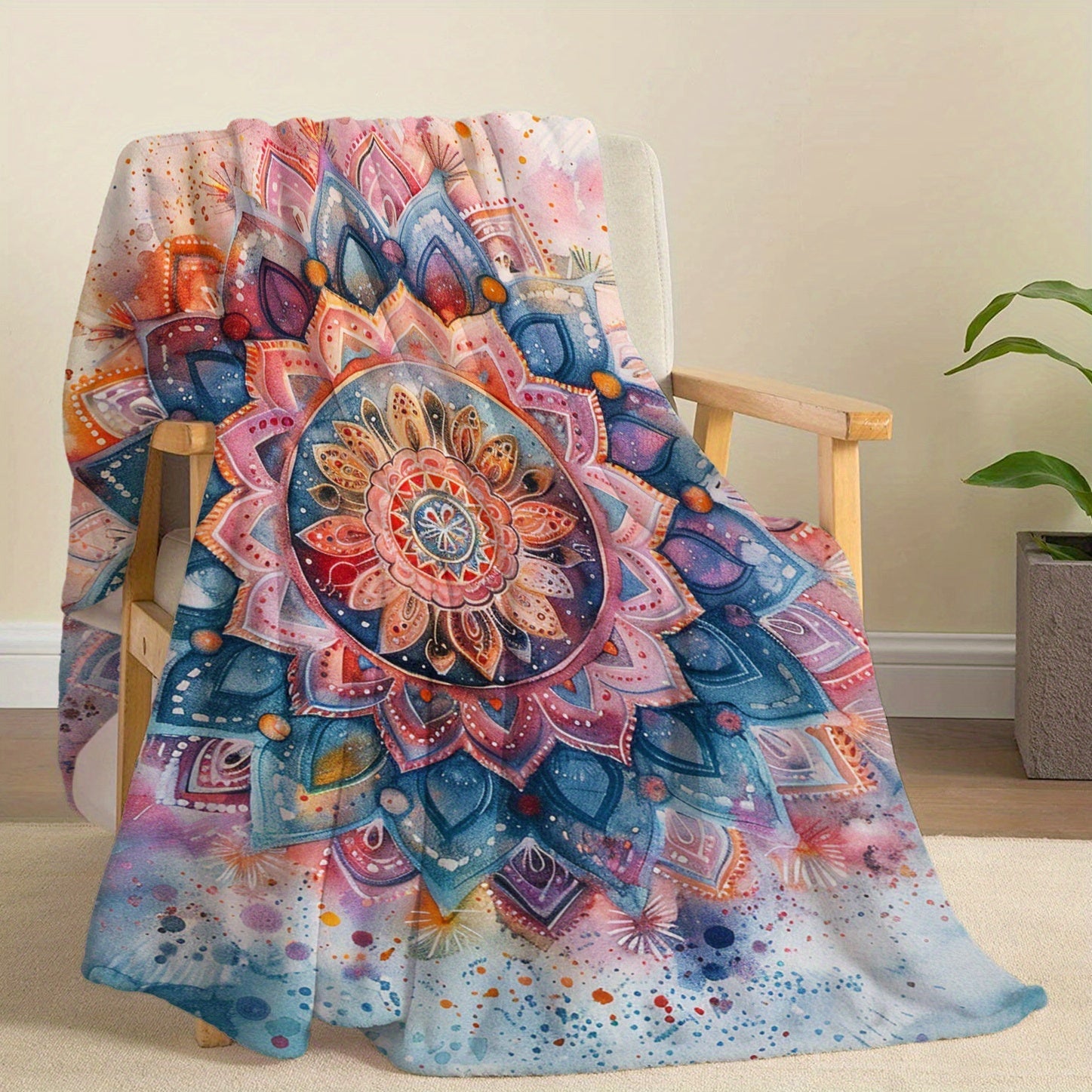Mandala Pattern Flannel Throw Blanket Cozy Soft Lightweight All-Season Polyester for Bed Couch Travel