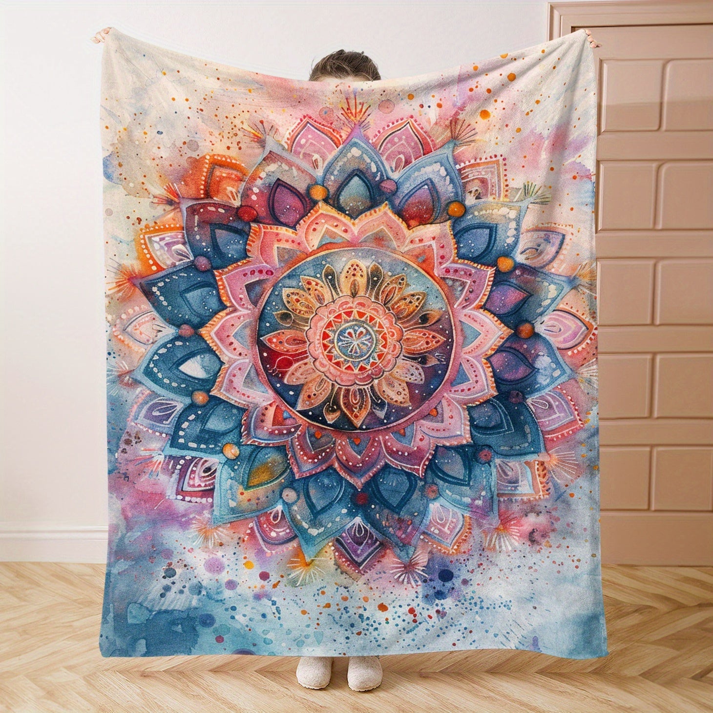 Mandala Pattern Flannel Throw Blanket Cozy Soft Lightweight All-Season Polyester for Bed Couch Travel