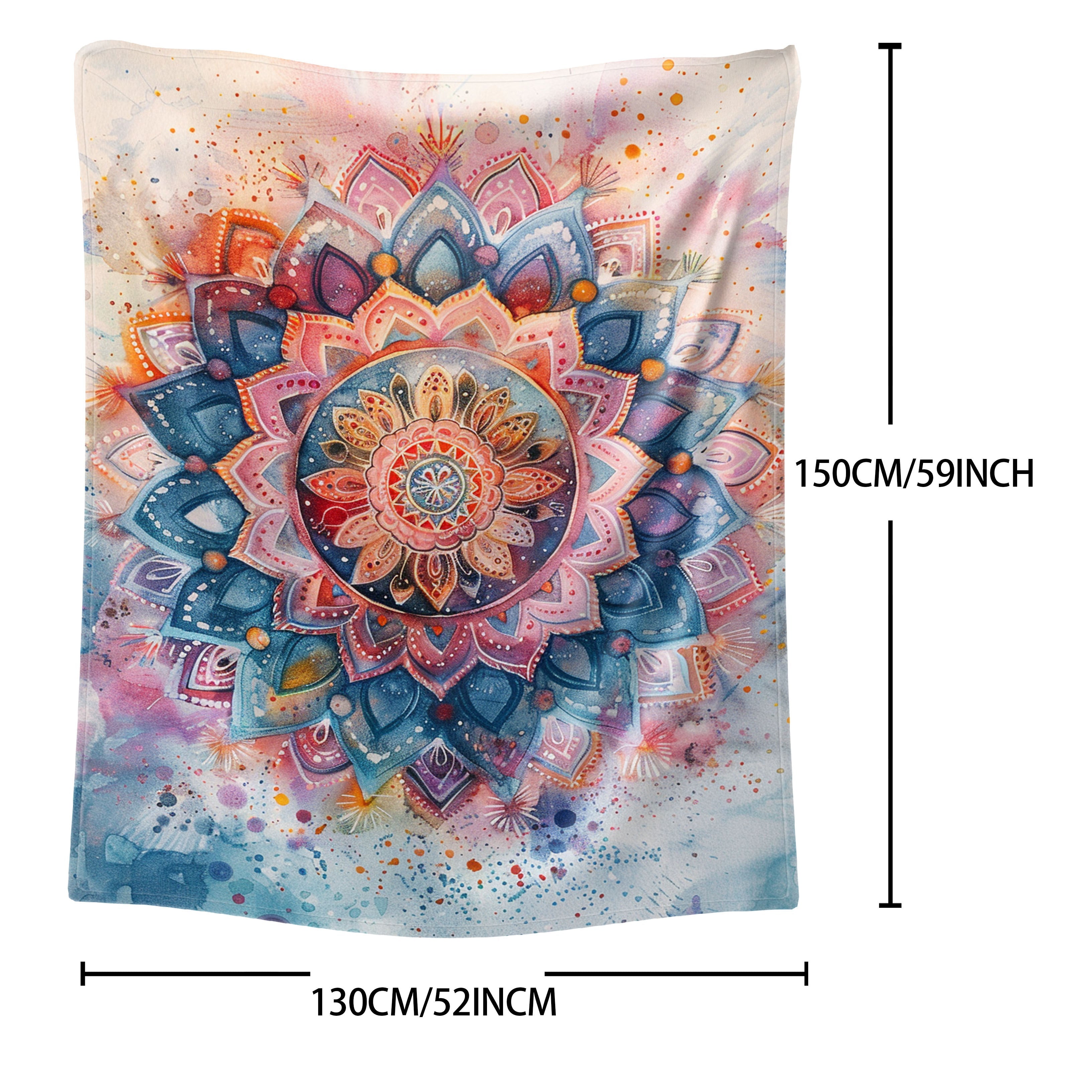 Mandala Pattern Flannel Throw Blanket Cozy Soft Lightweight All-Season Polyester for Bed Couch Travel