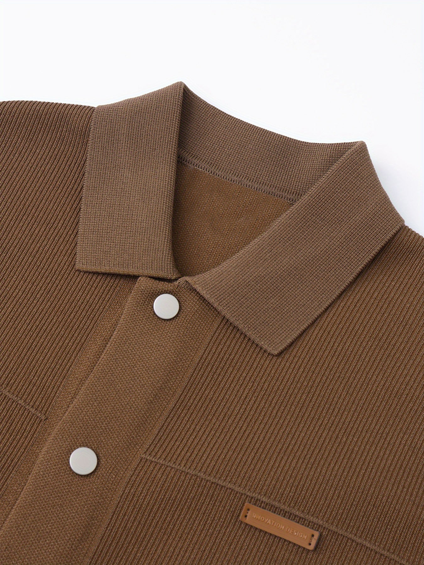 Men's Knit Cardigan Sweater with Business Collar and Pockets in Solid Color