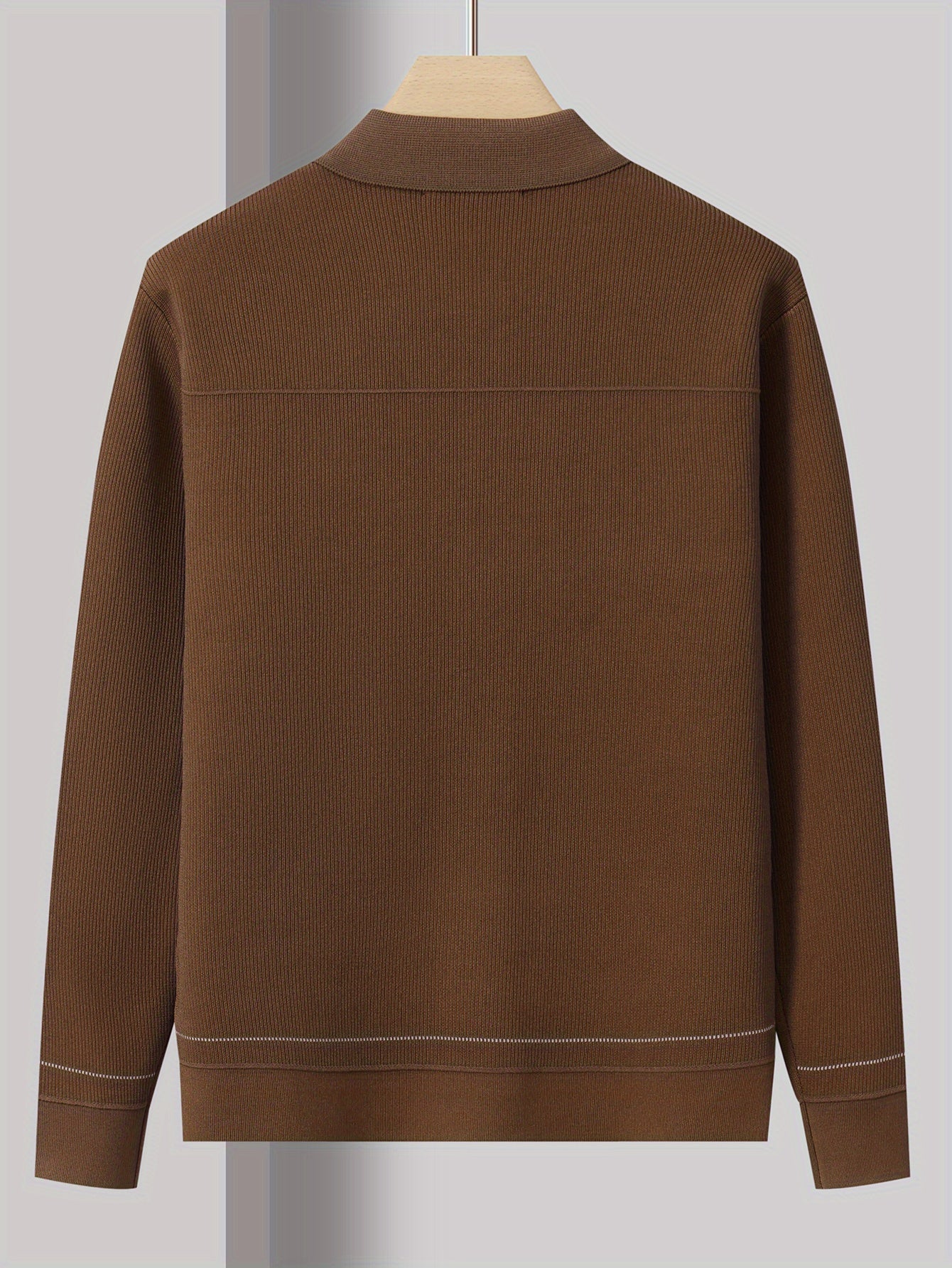 Men's Knit Cardigan Sweater with Business Collar and Pockets in Solid Color