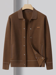 Men's Knit Cardigan Sweater with Business Collar and Pockets in Solid Color