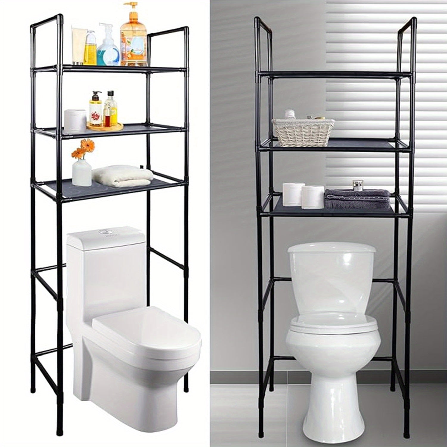 Over-The-Toilet Bathroom Organizer with 3 Tiers Metal Hanging Shelving Unit Storage