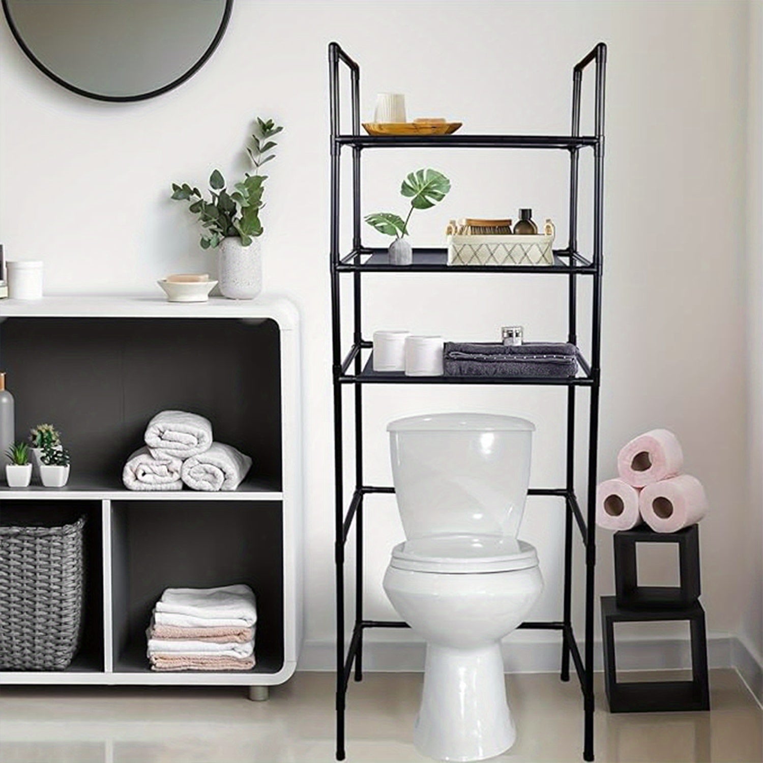 Over-The-Toilet Bathroom Organizer with 3 Tiers Metal Hanging Shelving Unit Storage