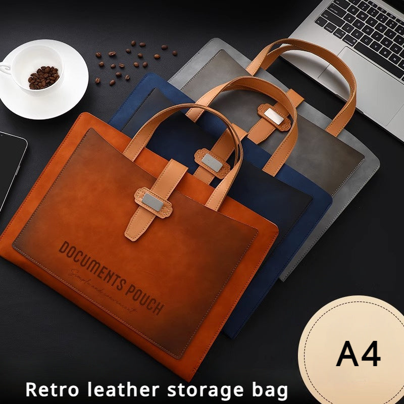 Rustik A4 teri hujjat sumkasi, vintage uslubidagi PVC biznes papkasi bilan katta sig'imli fayl tashkiloti uchun.