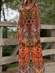 Pantalones sin tirantes con estampado 3D de tótem casual para mujer con bolsillos