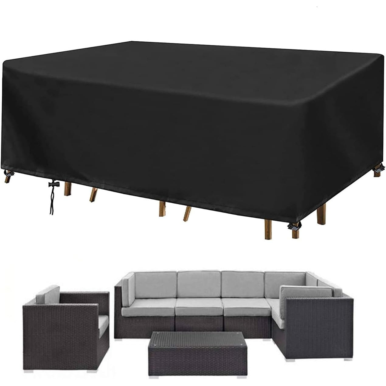 Black Waterproof Patio Furniture Cover for Outdoor Tables and Sofas 3.2m x 210cm x 70cm