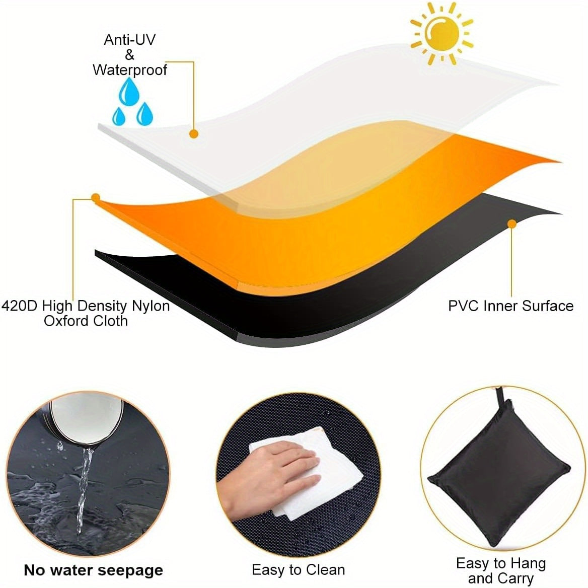 Black Waterproof Patio Furniture Cover for Outdoor Tables and Sofas 3.2m x 210cm x 70cm