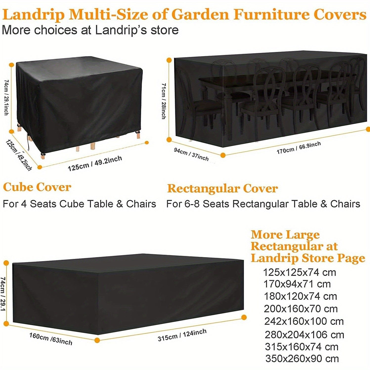 Black Waterproof Patio Furniture Cover for Outdoor Tables and Sofas 3.2m x 210cm x 70cm