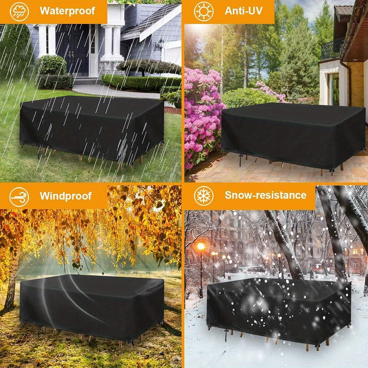 Black Waterproof Patio Furniture Cover for Outdoor Tables and Sofas 3.2m x 210cm x 70cm
