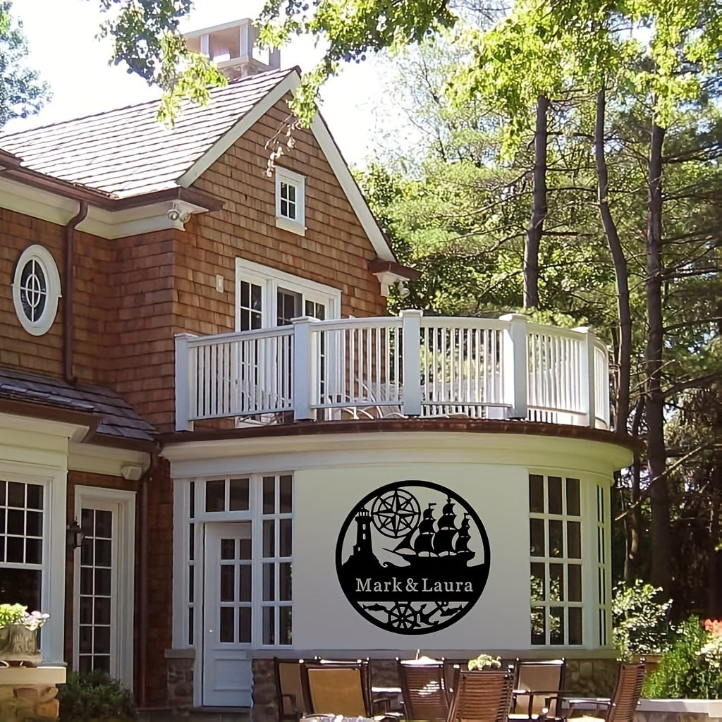 Geometrik Yelkenli Qayiq Metall Devor San'ati - Shaxsiylashtirilgan Dengiz Chirog'i Oila Ismi Eski Qopqoqi, Temir Uy Dekor Belgi, Yashash Xonasi, Tashqi, Halloween, Plyaj Mavzusidagi Xonalar uchun - 14 yosh va undan katta yoshdagilar uchun mukammal