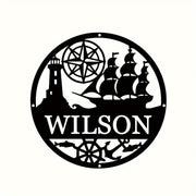 Geometrik Yelkenli Qayiq Metall Devor San'ati - Shaxsiylashtirilgan Dengiz Chirog'i Oila Ismi Eski Qopqoqi, Temir Uy Dekor Belgi, Yashash Xonasi, Tashqi, Halloween, Plyaj Mavzusidagi Xonalar uchun - 14 yosh va undan katta yoshdagilar uchun mukammal