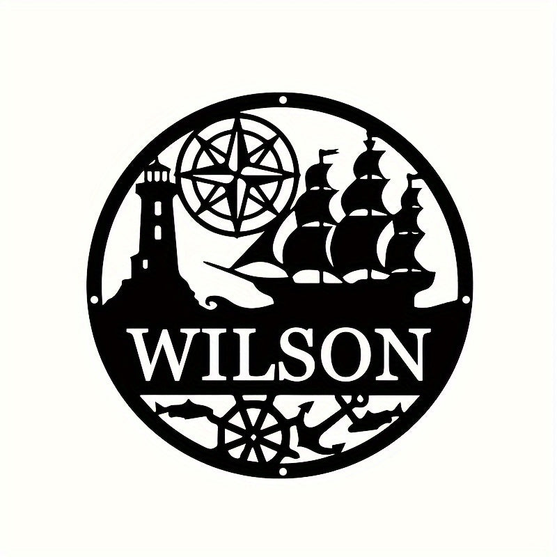 Geometrik Yelkenli Qayiq Metall Devor San'ati - Shaxsiylashtirilgan Dengiz Chirog'i Oila Ismi Eski Qopqoqi, Temir Uy Dekor Belgi, Yashash Xonasi, Tashqi, Halloween, Plyaj Mavzusidagi Xonalar uchun - 14 yosh va undan katta yoshdagilar uchun mukammal