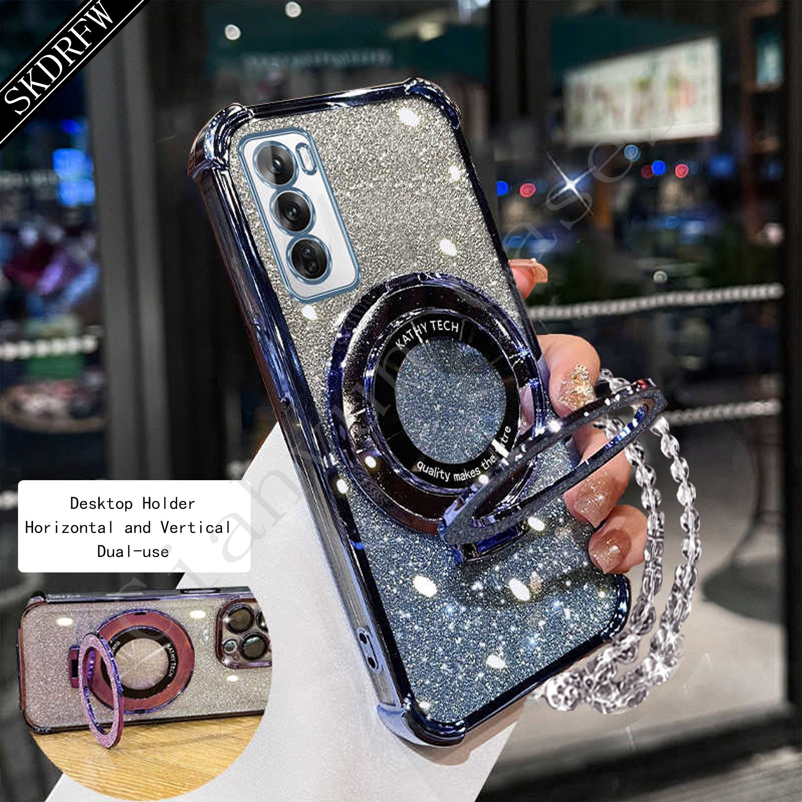 Luxury Samsung Phone Case with Glitter Magnetic Holder Lens Protection and Wireless Charging
