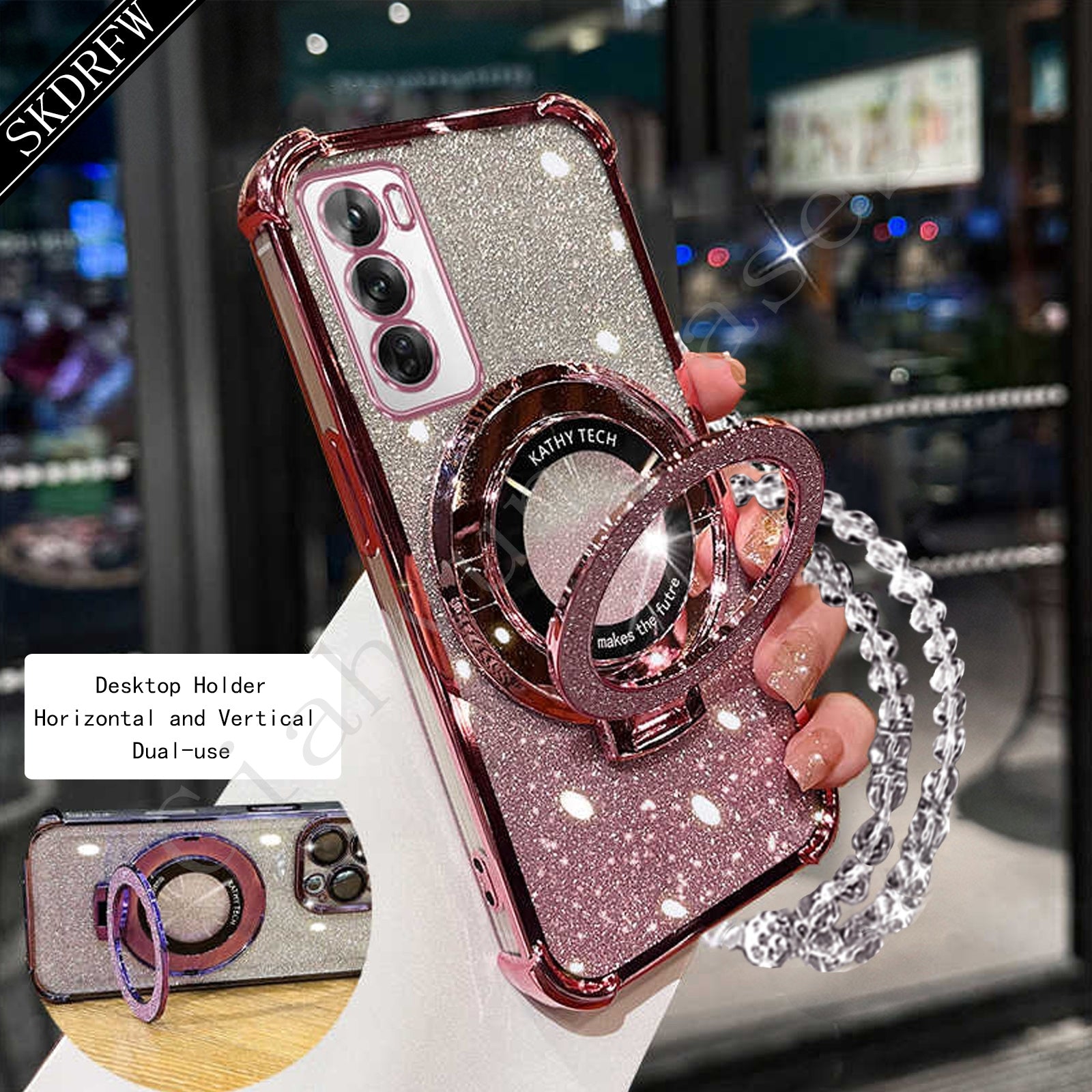 Luxury Samsung Phone Case with Glitter Magnetic Holder Lens Protection and Wireless Charging