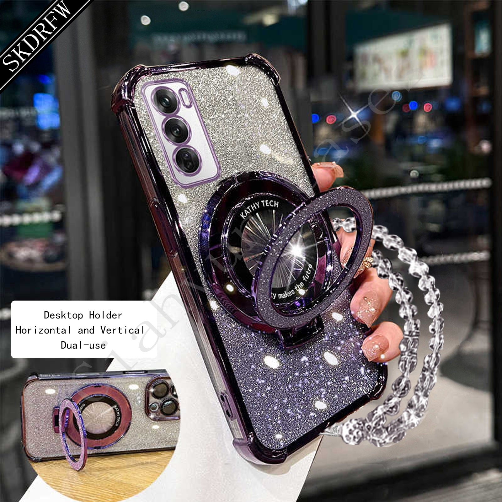 Luxury Samsung Phone Case with Glitter Magnetic Holder Lens Protection and Wireless Charging