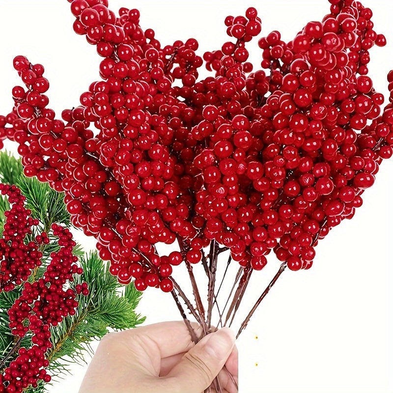 Artificial Berries Red Glossy Plastic for Christmas Decor Weddings and Events