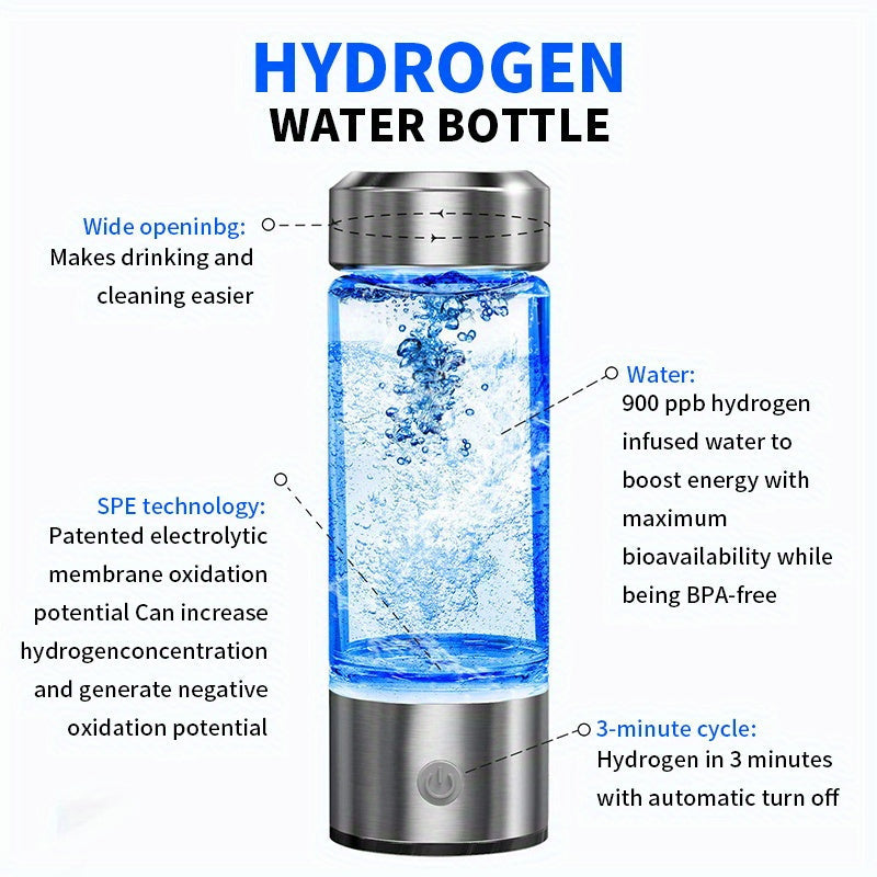 Portable Hydrogen Water Bottle 420ml USB Rechargeable Ionizer with 1000mAh Battery