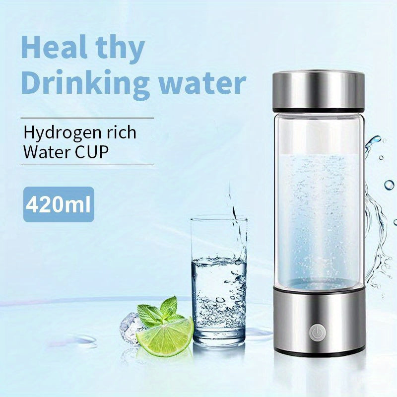 Portable Hydrogen Water Bottle 420ml USB Rechargeable Ionizer with 1000mAh Battery