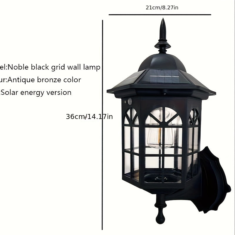 Vintage Solar Wall Lantern Motion Sensor 3-Mode Outdoor Sconce with 1200mAh Battery