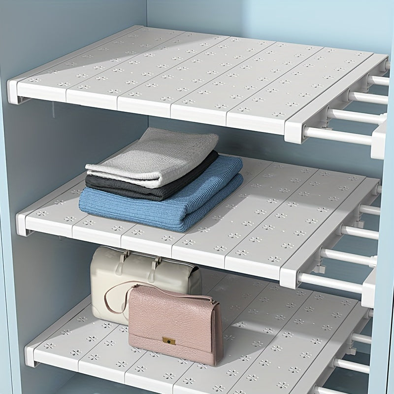 No-Drill Expandable Plastic Shelves Multi-Purpose Organizer for Closets Kitchens Bathrooms