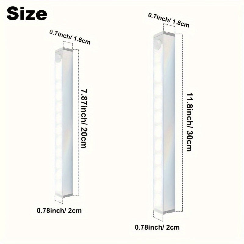 6 USB перезаряжаемых светодиодов с 30 светодиодами каждый, магнитные полоски для наклеивания белого цвета. Универсальны для шкафов, кухонь, лестниц и не только. Регулируемая яркость и 120° обнаружение для внутреннего датчика движения.