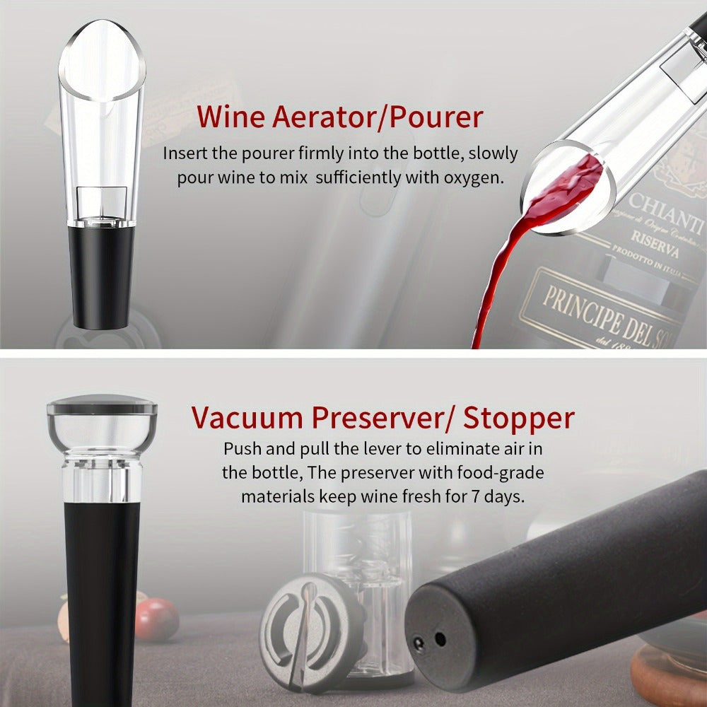 Rechargeable 6-in-1 Electric Wine Opener Set with USB Charging and Stainless Steel