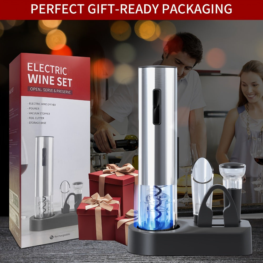Rechargeable 6-in-1 Electric Wine Opener Set with USB Charging and Stainless Steel