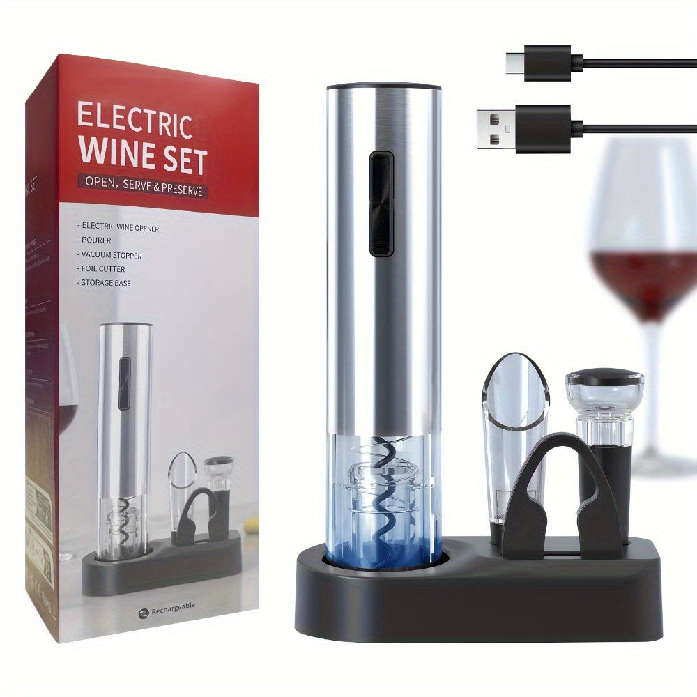 Rechargeable 6-in-1 Electric Wine Opener Set with USB Charging and Stainless Steel