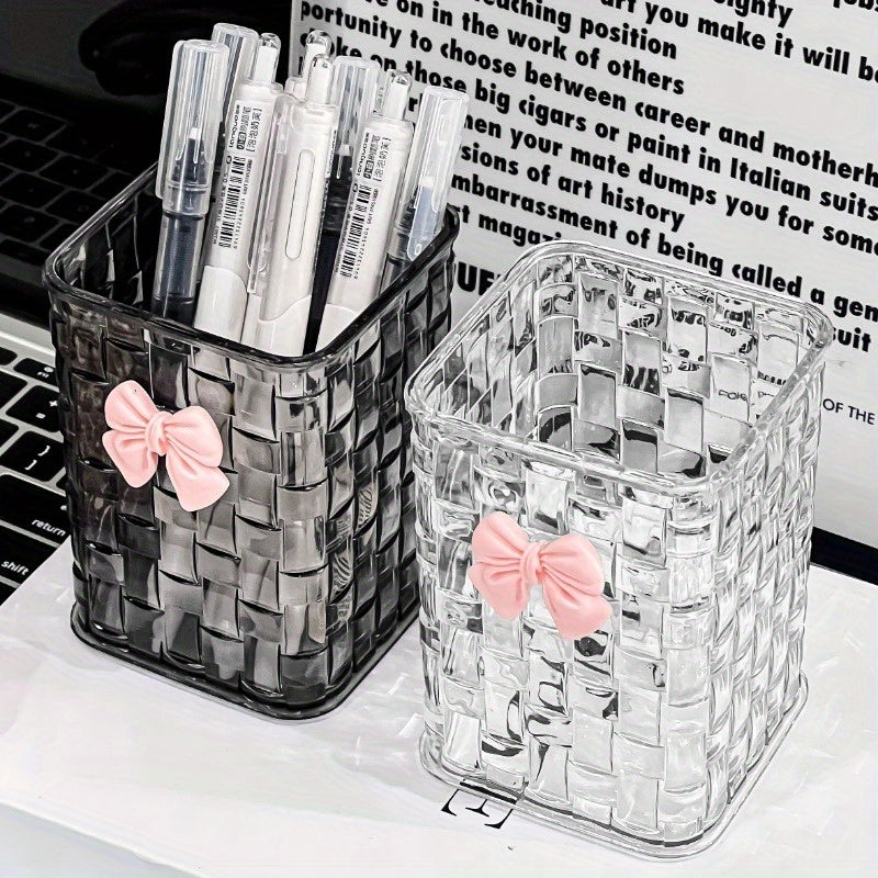 Clear Acrylic Desk Organizer with Bow Accent for Office Supplies