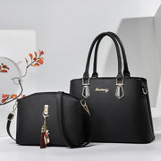 Women's 2-Piece PU Bag Set with Tassel Water-Resistant Zipper Crossbody and Handbag Black