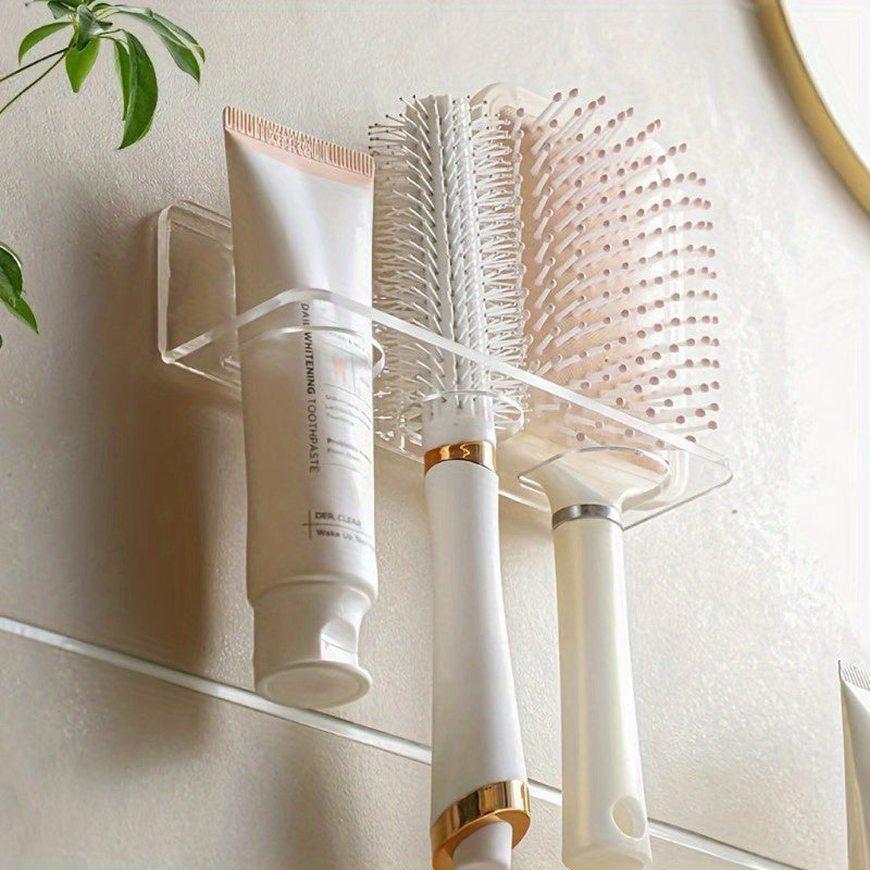 Organizador de almacenamiento para baño de acrílico, montado en la pared, soporte de plástico transparente para peines y artículos de tocador