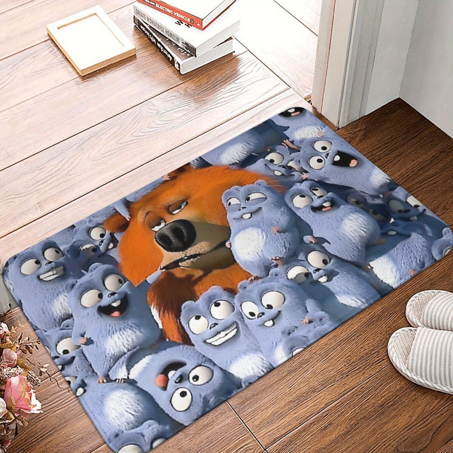 Polyester Doormat with Grizzly and Lemmings Non-Slip Machine Washable Rectangle Floor Mat