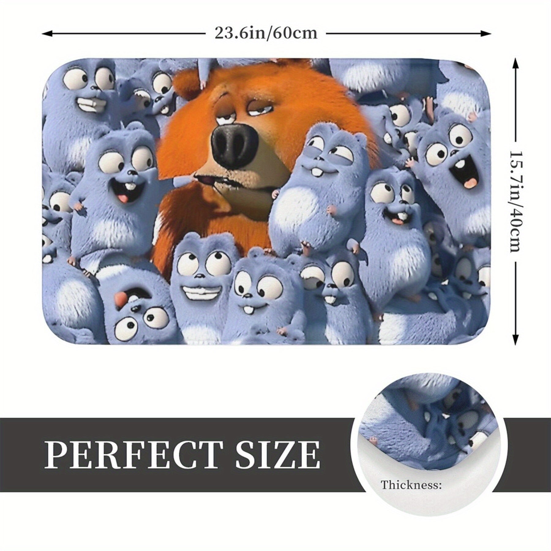 Grizzly va Lemminglar bilan bezatilgan Polyester Kirish Gilami - Yengil, Sirpanmaydigan va Mashinada Yuviladigan To'rtburchak Pol Gilami - Mashinada Tayyorlangan Kirish Gilami